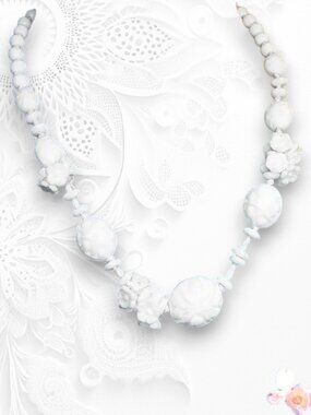 Vintage Signed West Germany White Floral Beaded Necklace 468